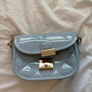 Elegant Gray Patent Leather Shoulder Bag